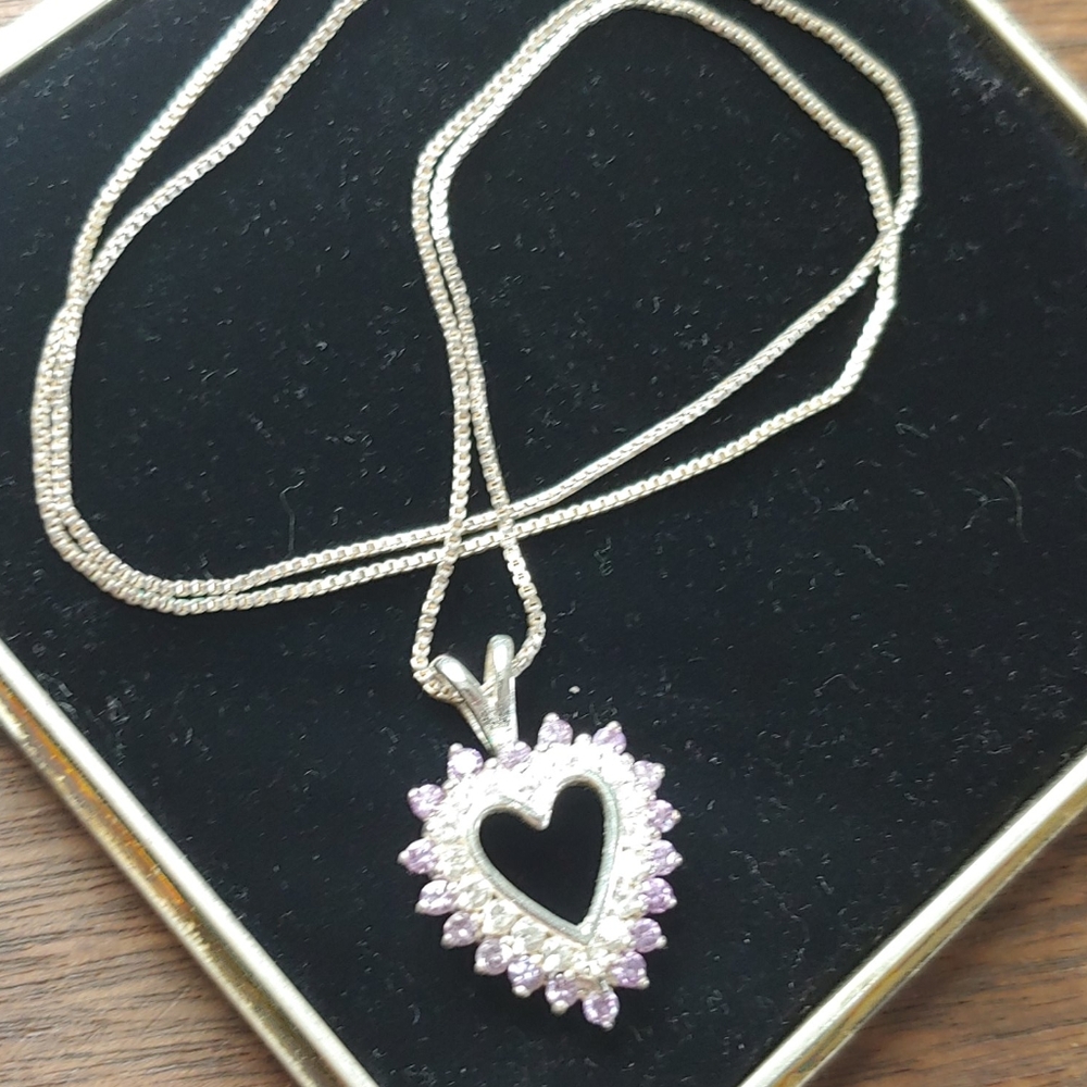 Diamond and silver heart necklace
